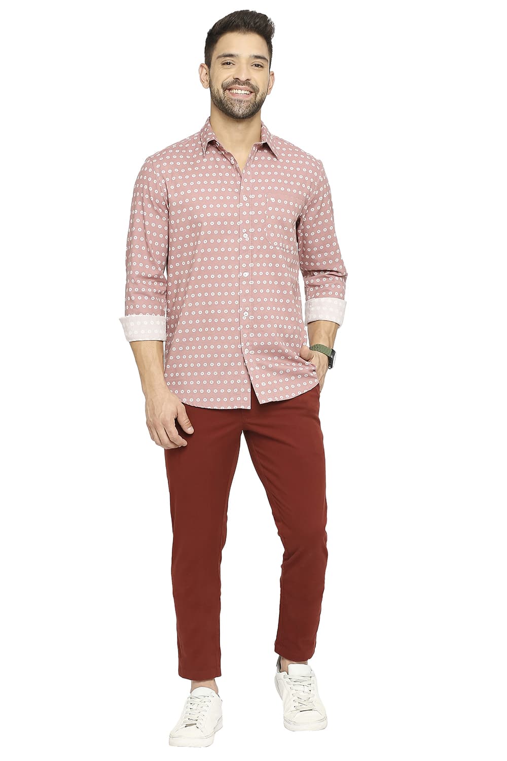 BASICS SLIM FIT COTTON DOBBY PRINTED SHIRT