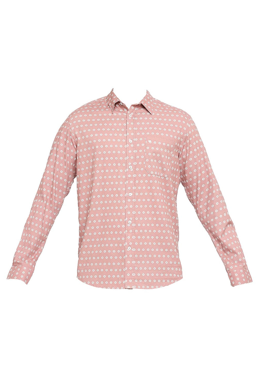 BASICS SLIM FIT CAMEO PINK COTTON DOBBY PRINTED SHIRT