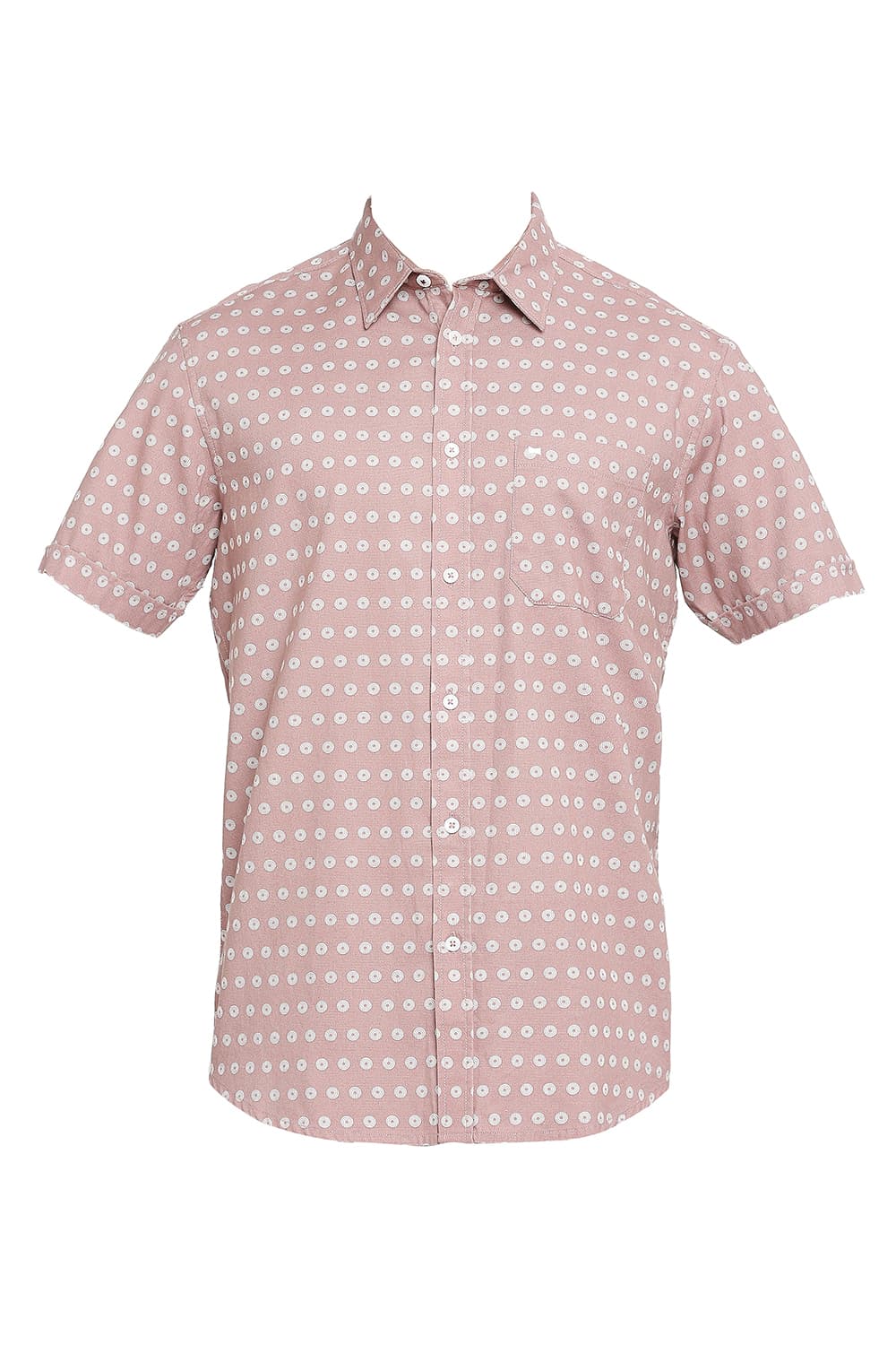 BASICS SLIM FIT COTTON DOBBY PRINTED HALFSLEEVES SHIRT