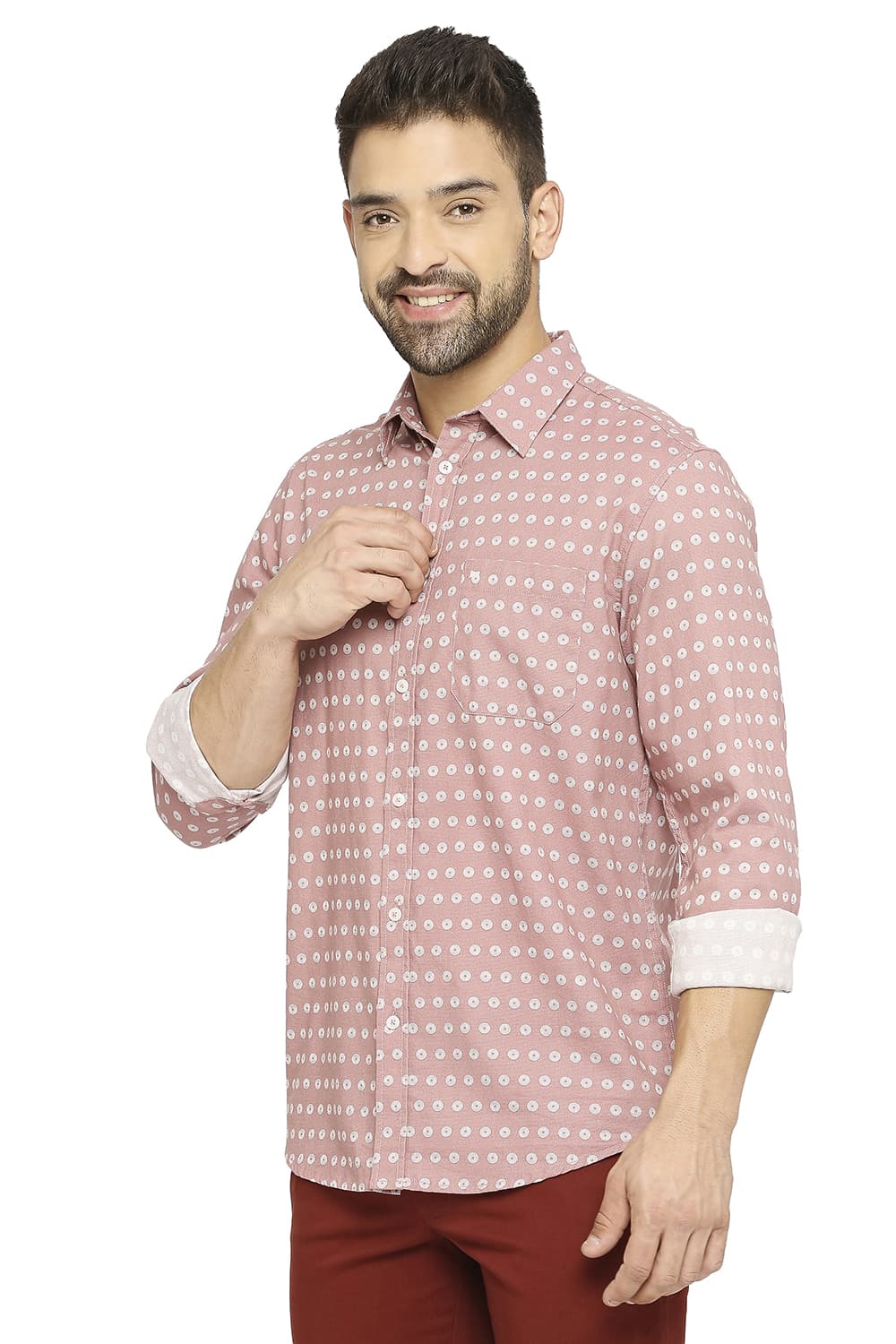 BASICS SLIM FIT COTTON DOBBY PRINTED SHIRT