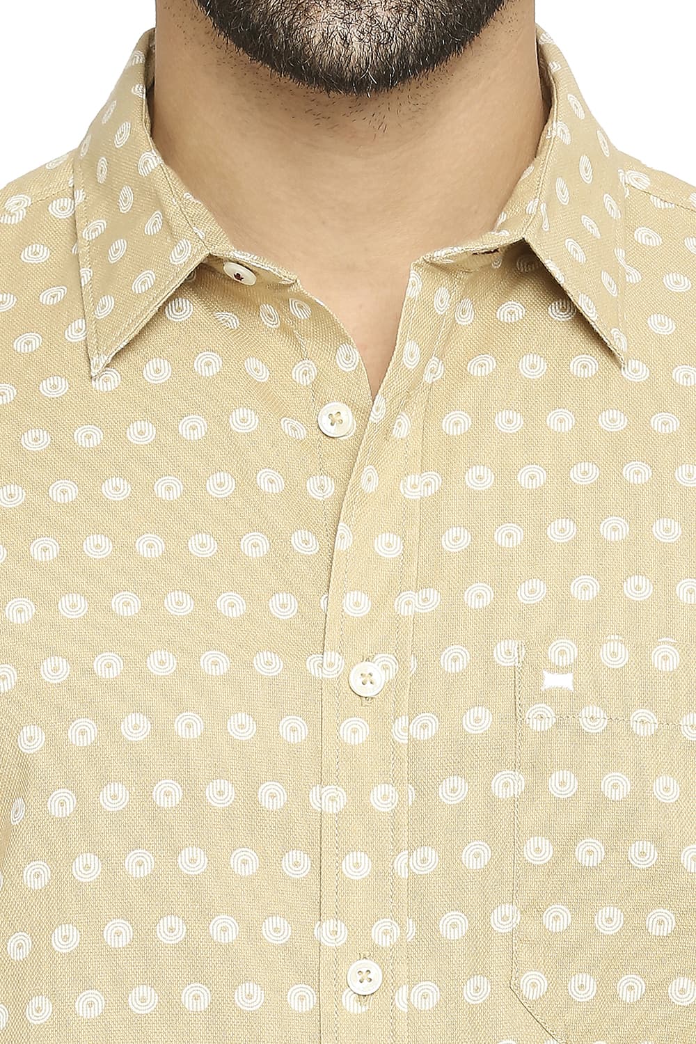 BASICS SLIM FIT COTTON DOBBY PRINTED HALFSLEEVES SHIRT