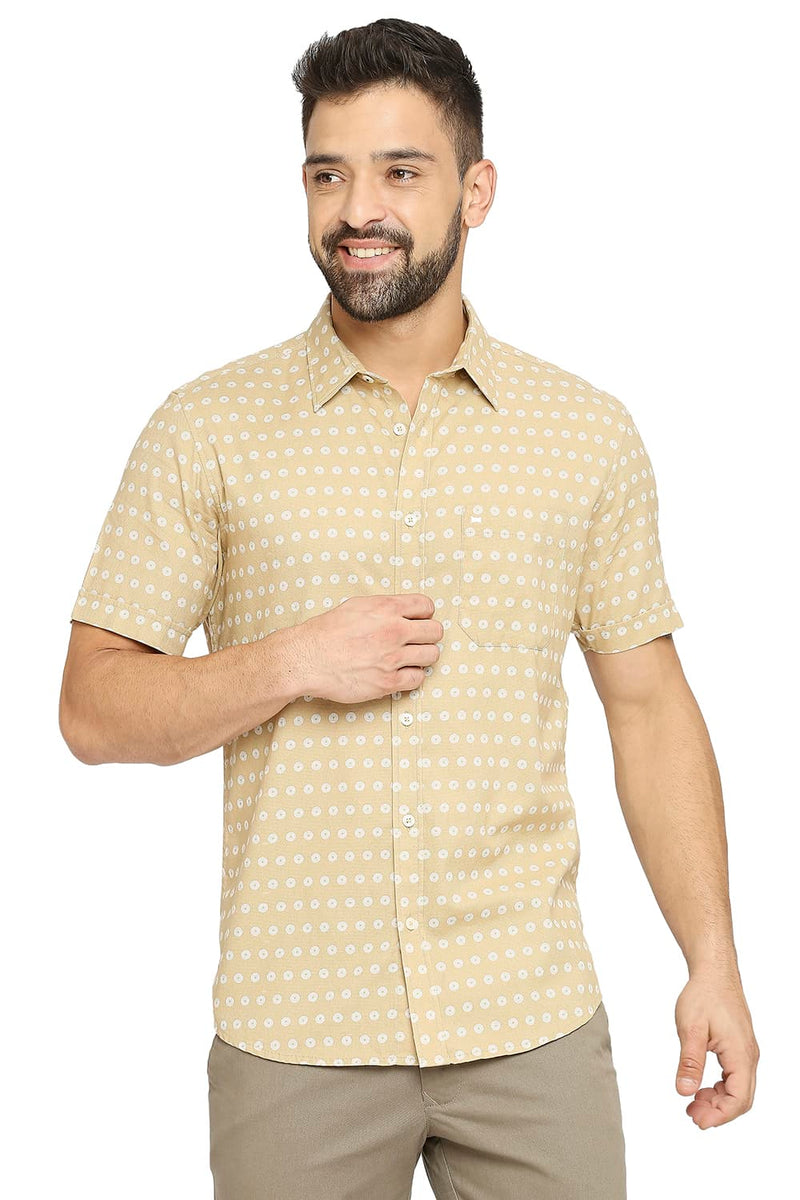 BASICS SLIM FIT COTTON DOBBY PRINTED HALFSLEEVES SHIRT