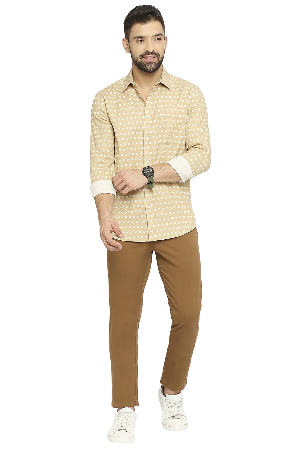 BASICS SLIM FIT COTTON DOBBY PRINTED SHIRT