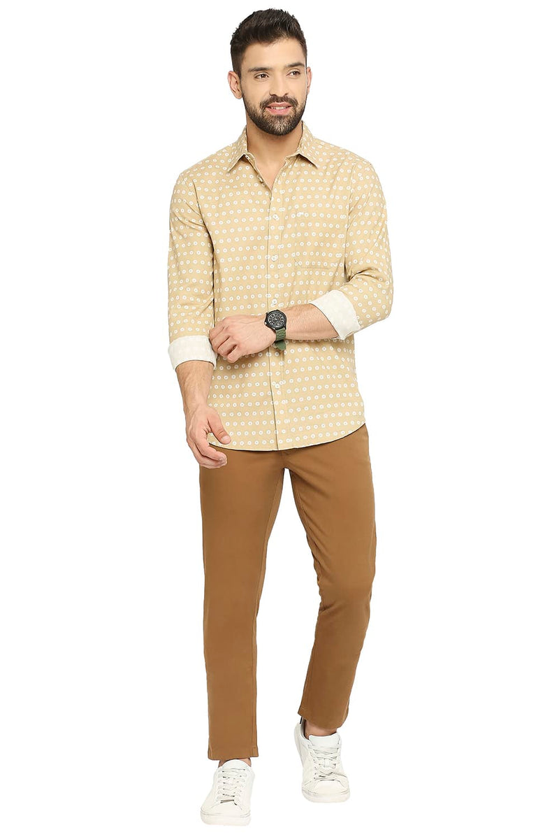 BASICS SLIM FIT COTTON DOBBY PRINTED SHIRT