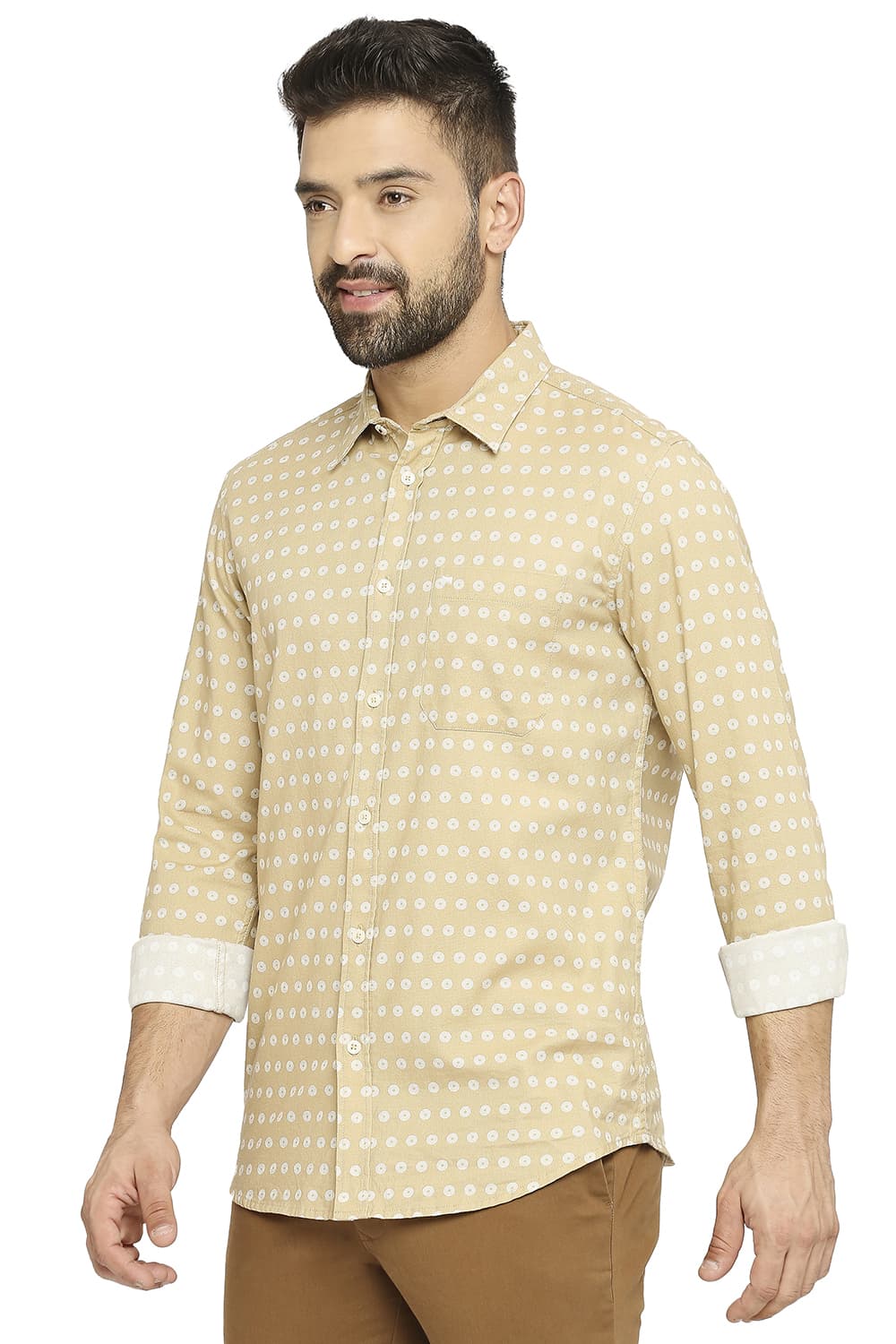 BASICS SLIM FIT COTTON DOBBY PRINTED SHIRT