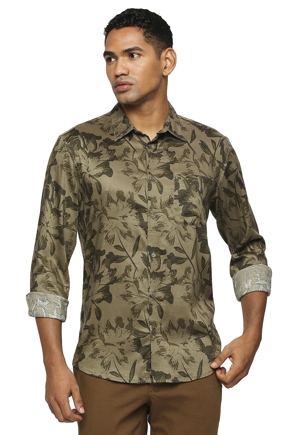 BASICS SLIM FIT TENCEL PRINTED SHIRT