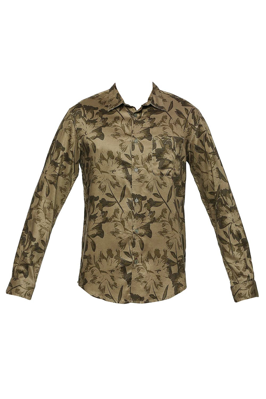 BASICS SLIM FIT COVERT OLIVE TENCEL PRINTED SHIRT