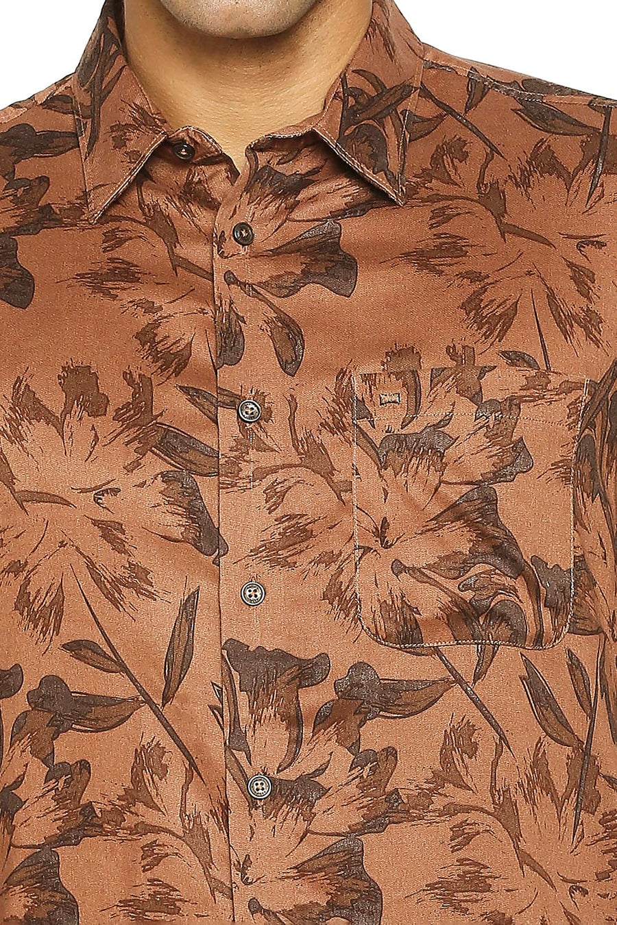 BASICS SLIM FIT RISTIC BROWN TENCEL PRINTED SHIRT