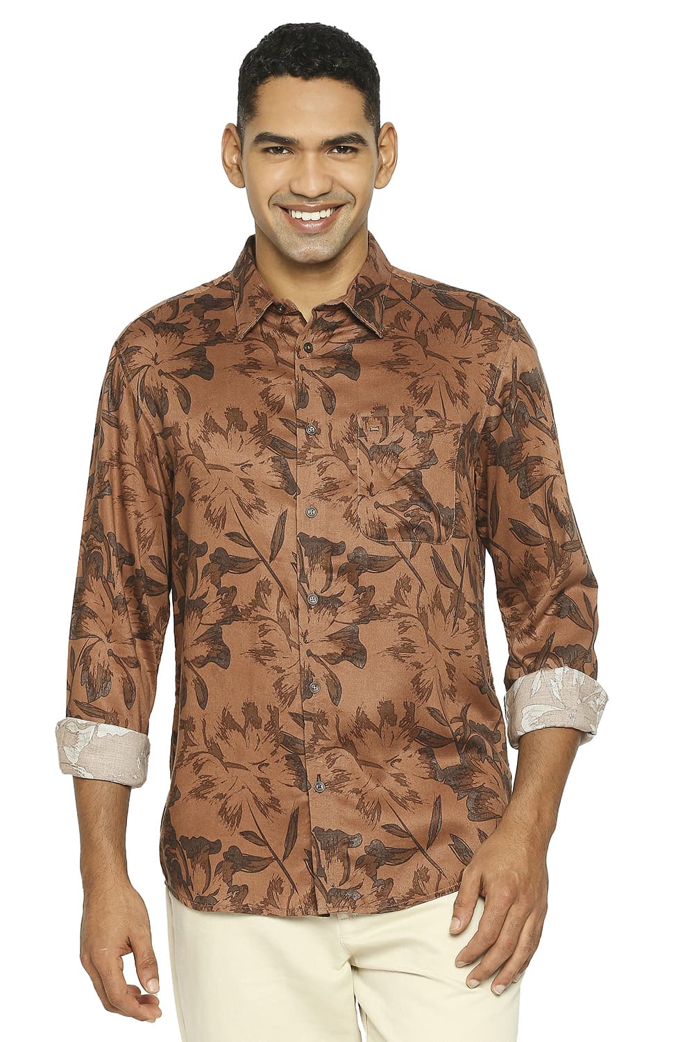 BASICS SLIM FIT TENCEL PRINTED SHIRT