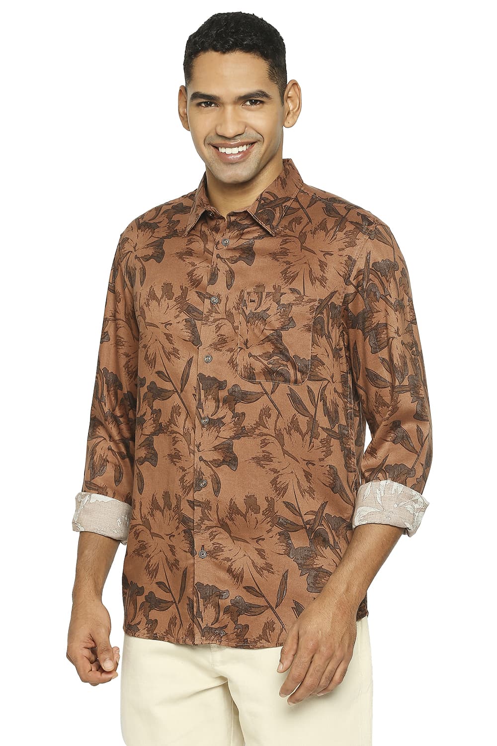 BASICS SLIM FIT TENCEL PRINTED SHIRT