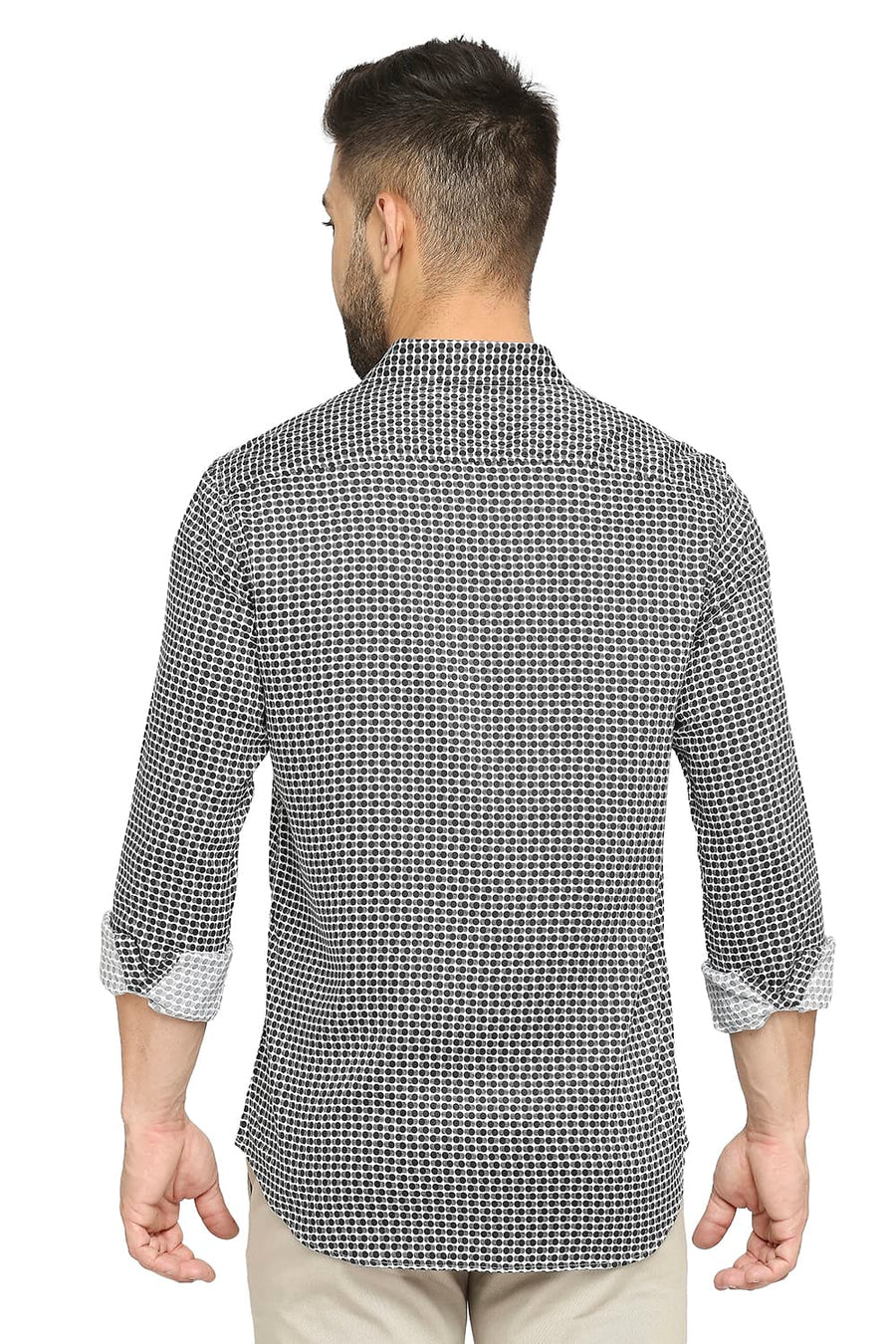BASICS SLIM FIT PEAT BLACK TENCEL PRINTED SHIRT