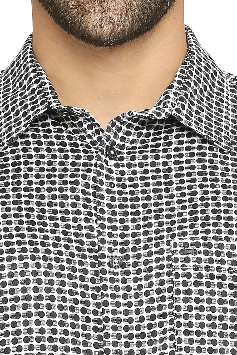 BASICS SLIM FIT PEAT BLACK TENCEL PRINTED SHIRT