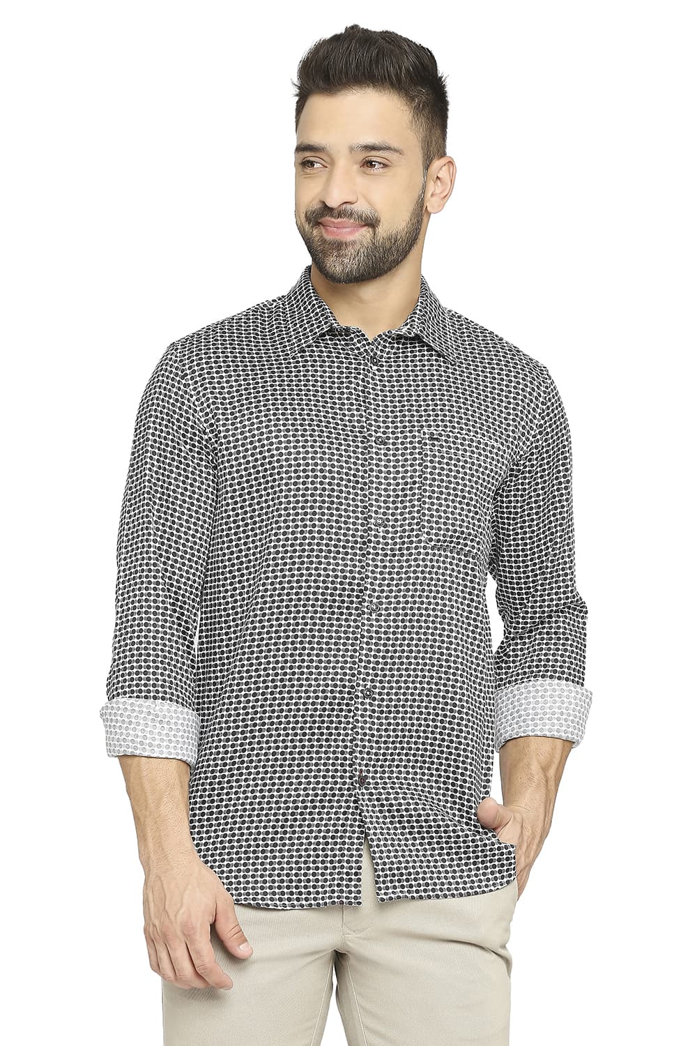 BASICS SLIM FIT TENCEL PRINTED SHIRT