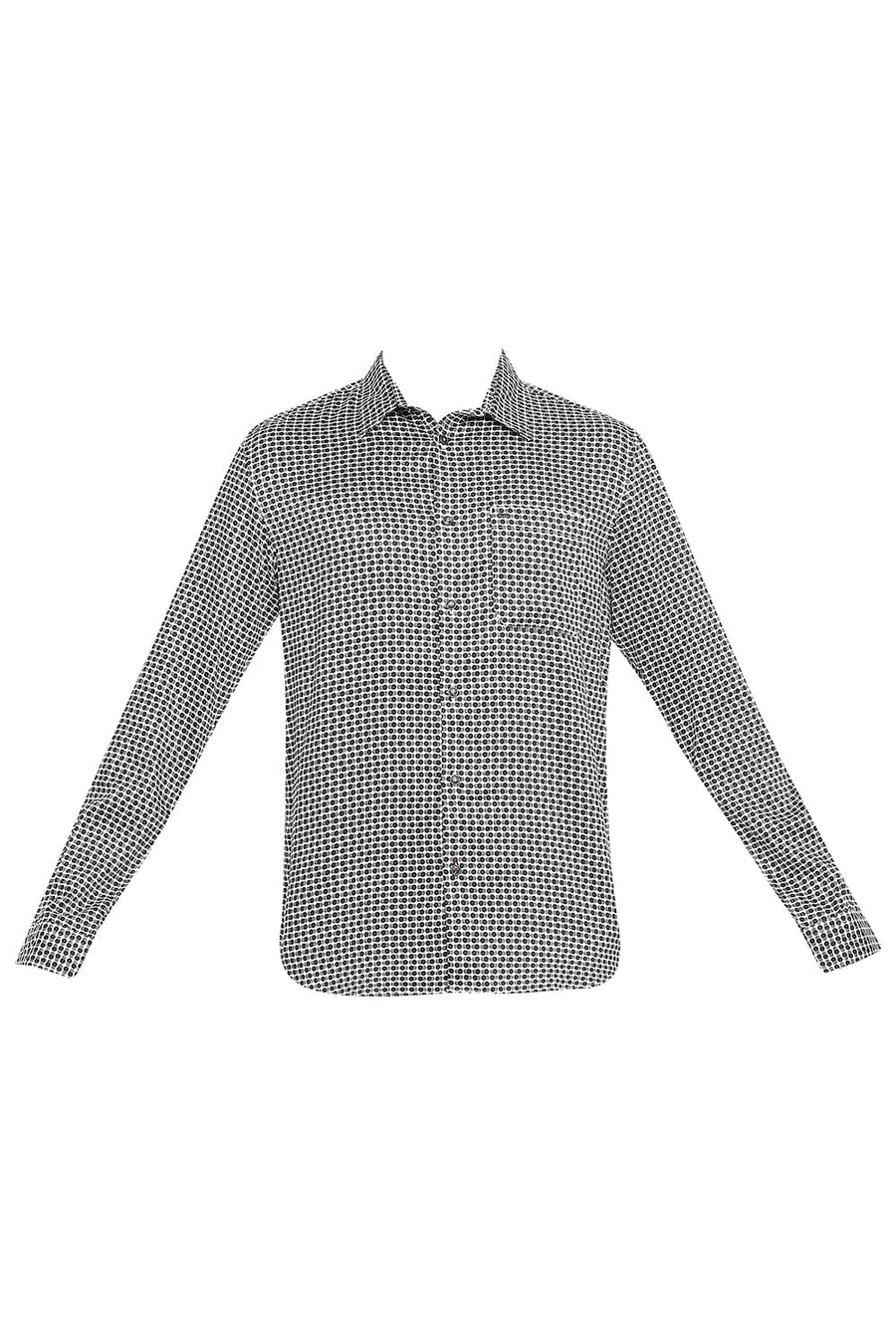 BASICS SLIM FIT PEAT BLACK TENCEL PRINTED SHIRT