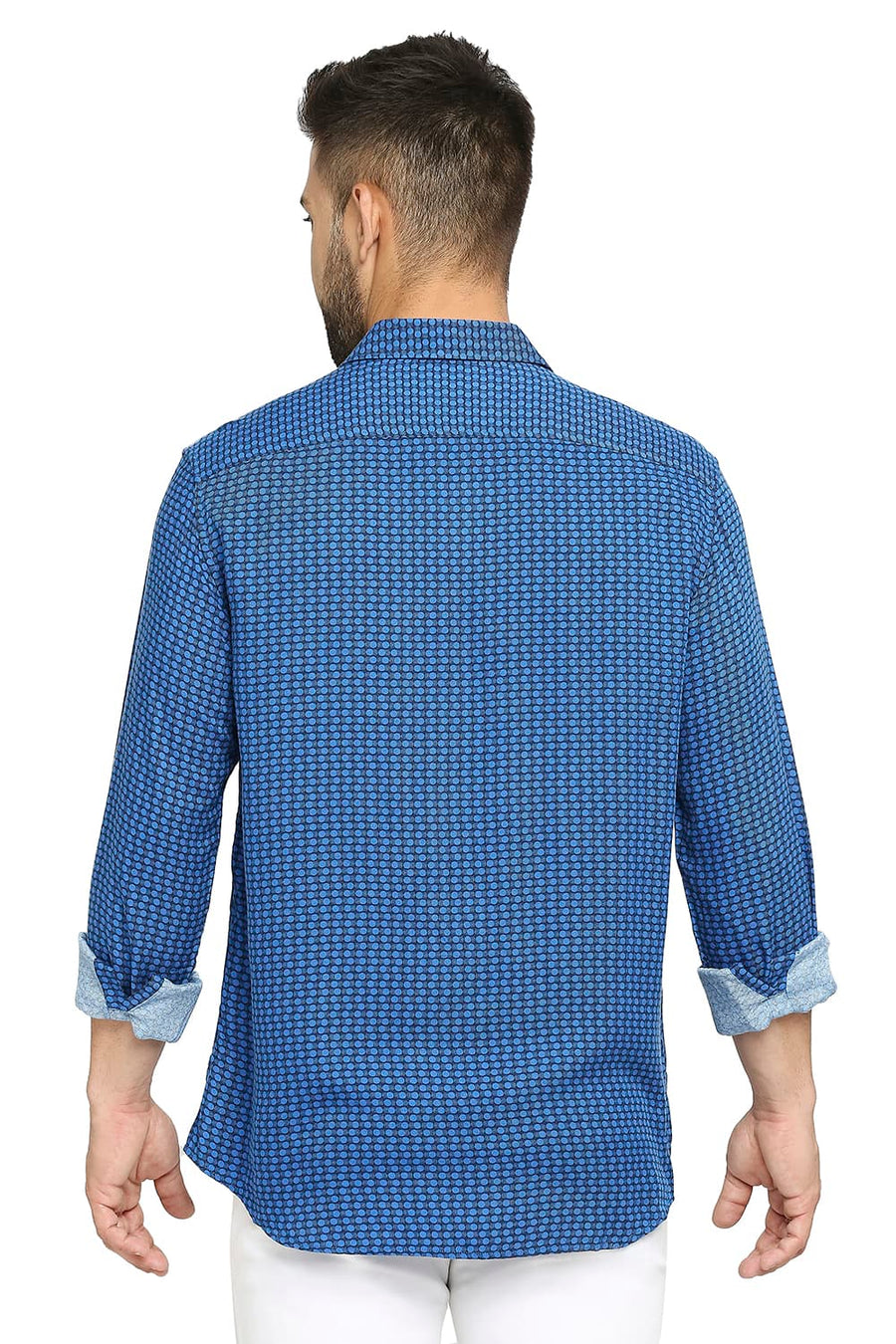 BASICS SLIM FIT IMPERIAL BLUE TENCEL PRINTED SHIRT