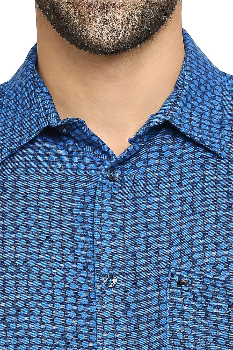 BASICS SLIM FIT IMPERIAL BLUE TENCEL PRINTED SHIRT