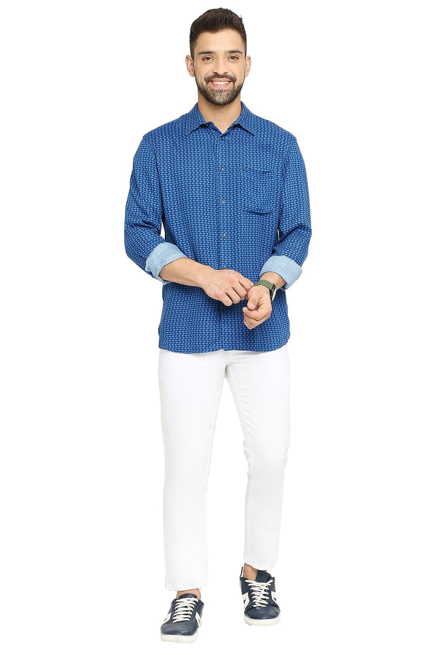 BASICS SLIM FIT IMPERIAL BLUE TENCEL PRINTED SHIRT