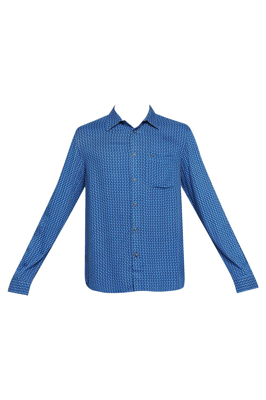 BASICS SLIM FIT IMPERIAL BLUE TENCEL PRINTED SHIRT
