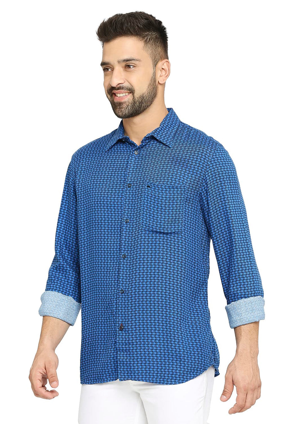 BASICS SLIM FIT IMPERIAL BLUE TENCEL PRINTED SHIRT