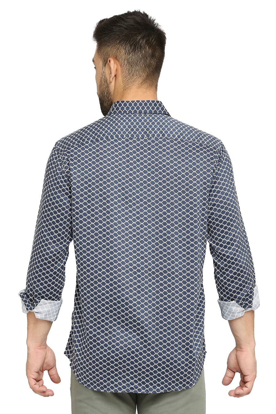 BASICS SLIM FIT WING NAVY TENCEL PRINTED SHIRT
