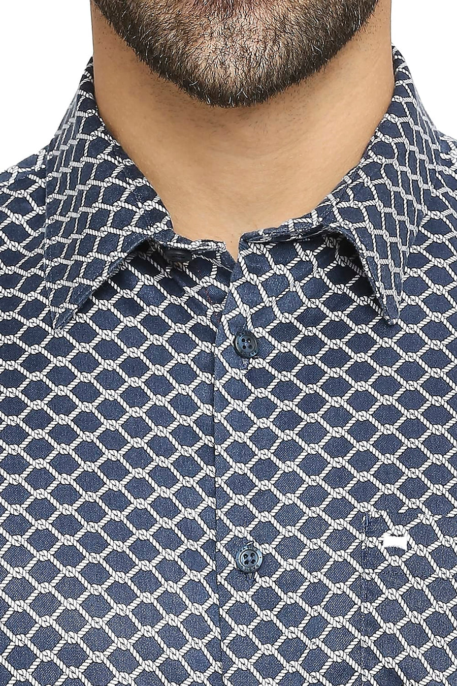 BASICS SLIM FIT WING NAVY TENCEL PRINTED SHIRT