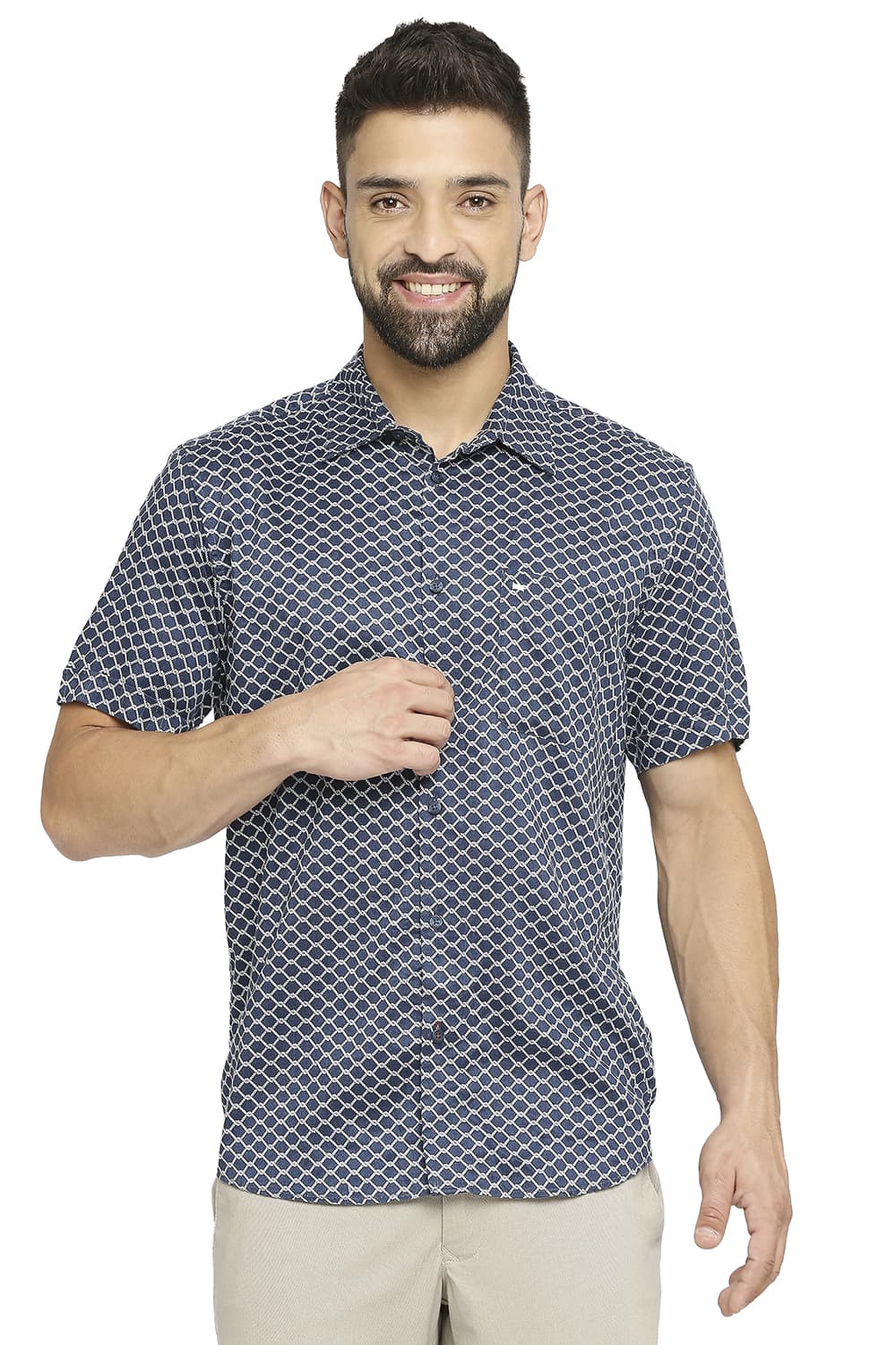 BASICS SLIM FIT TENCEL PRINTED SHIRT