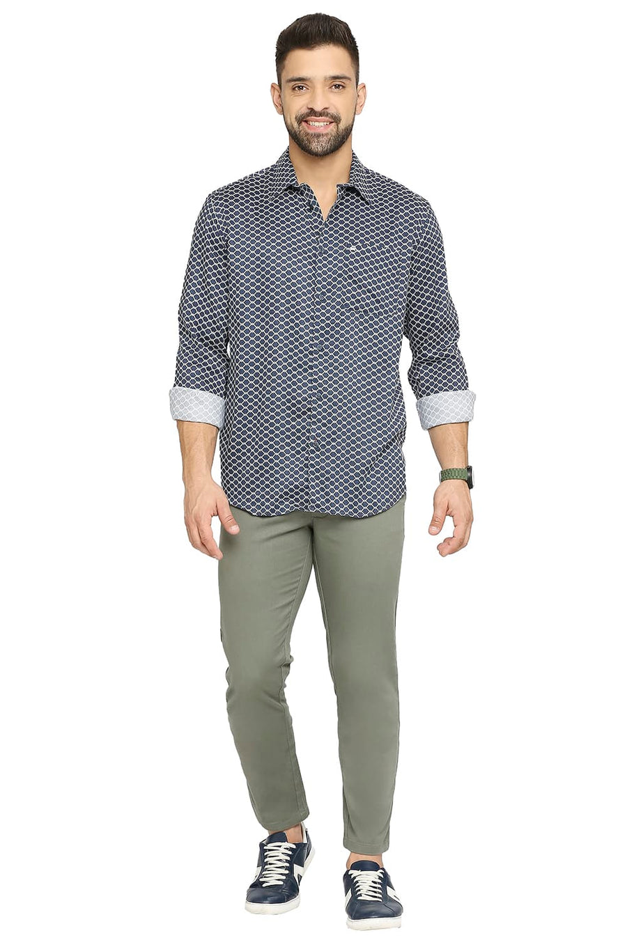BASICS SLIM FIT WING NAVY TENCEL PRINTED SHIRT