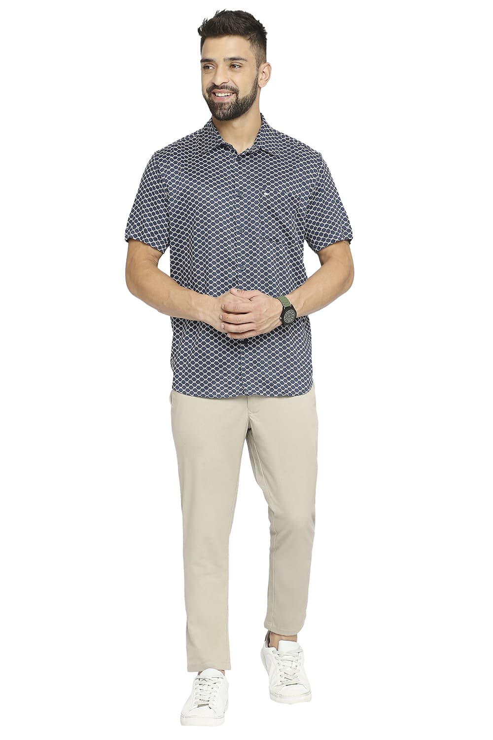 BASICS SLIM FIT TENCEL PRINTED HALFSLEEVES SHIRT