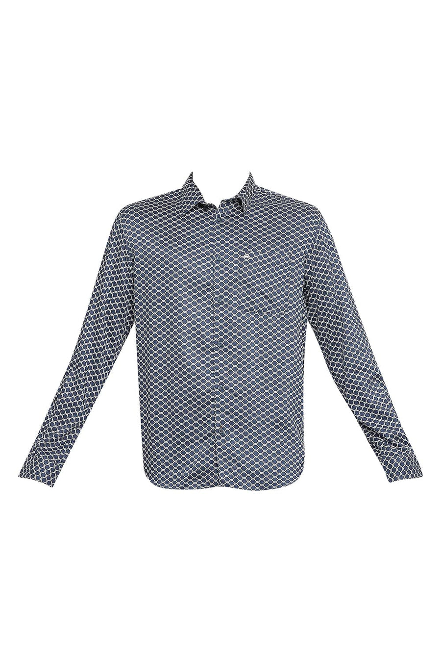 BASICS SLIM FIT WING NAVY TENCEL PRINTED SHIRT