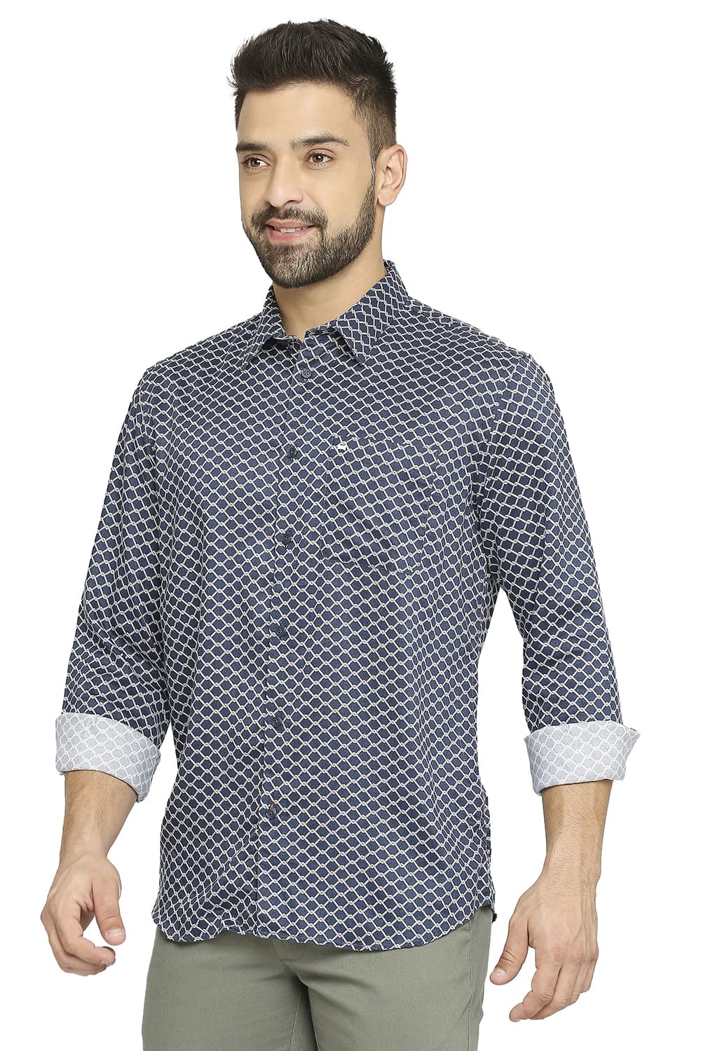 BASICS SLIM FIT TENCEL PRINTED SHIRT