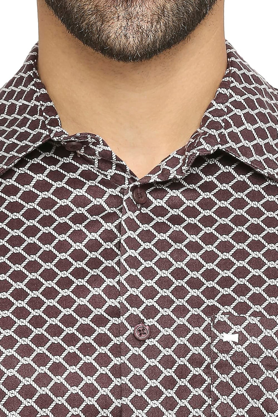 BASICS SLIM FIT FUDGE BROWN TENCEL PRINTED SHIRT