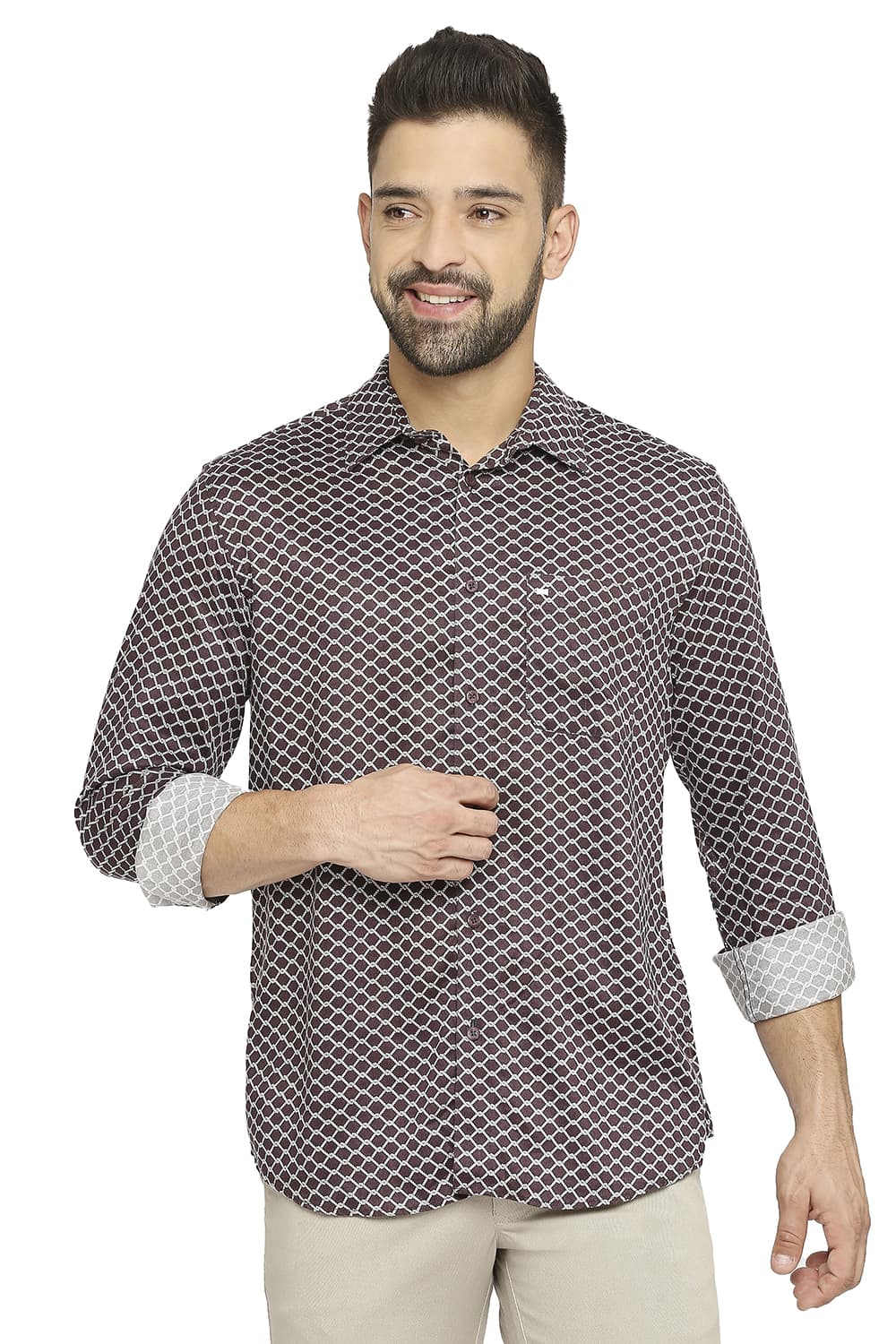 BASICS SLIM FIT TENCEL PRINTED SHIRT