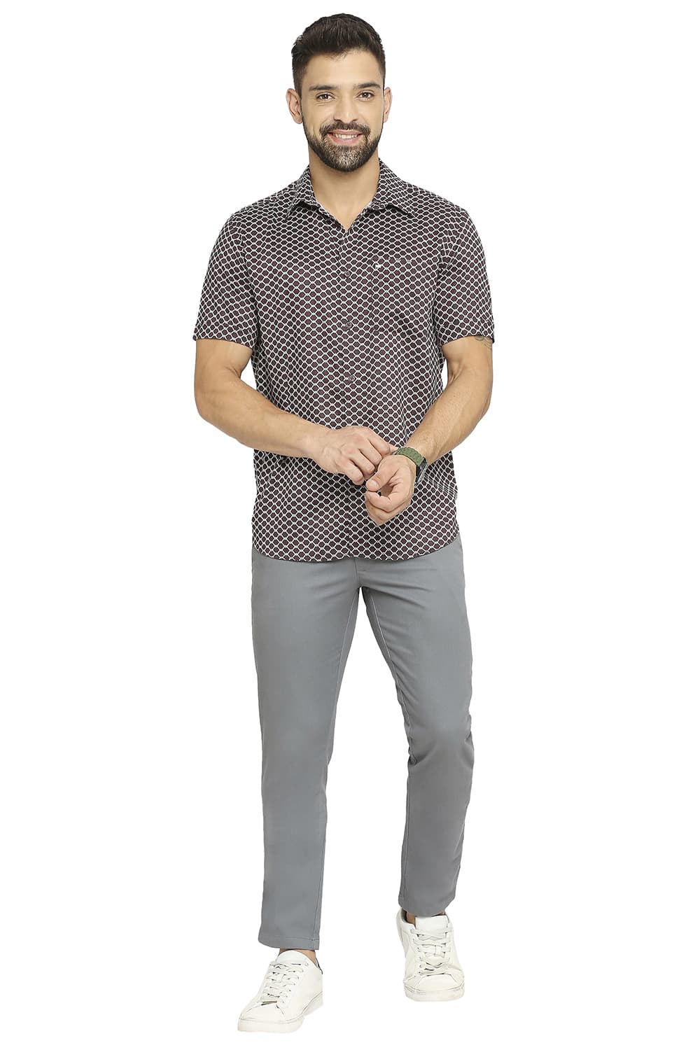 BASICS SLIM FIT TENCEL PRINTED HALFSLEEVES SHIRT