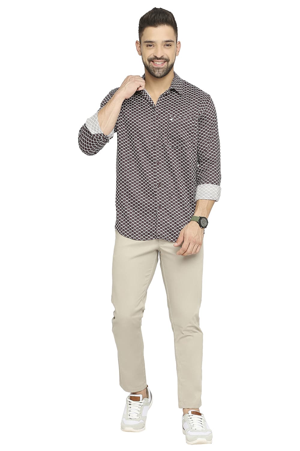 BASICS SLIM FIT TENCEL PRINTED SHIRT