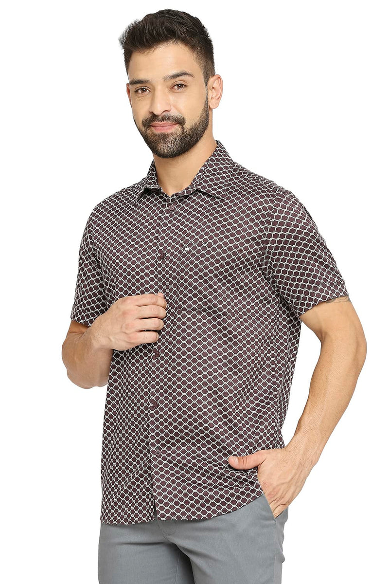 BASICS SLIM FIT TENCEL PRINTED HALFSLEEVES SHIRT