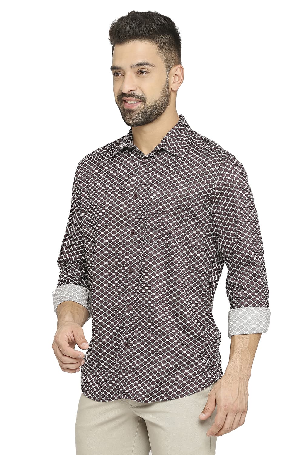 BASICS SLIM FIT TENCEL PRINTED SHIRT