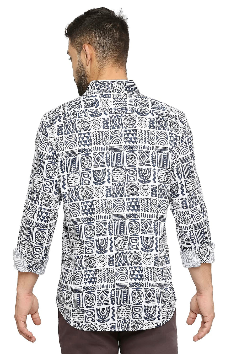 BASICS SLIM FIT CLOUD WHITE TENCEL PRINTED SHIRT