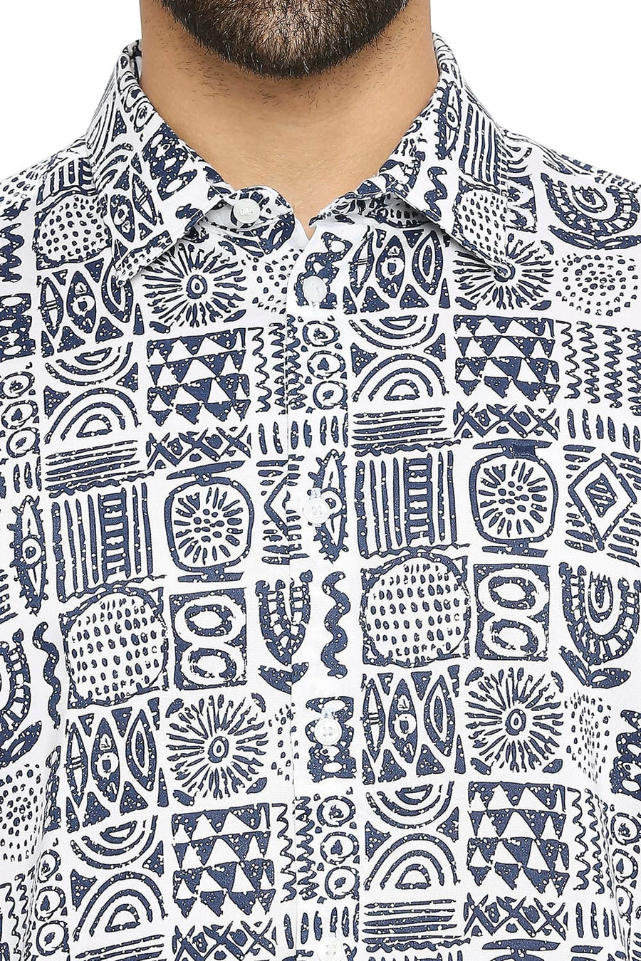 BASICS SLIM FIT CLOUD WHITE TENCEL PRINTED SHIRT