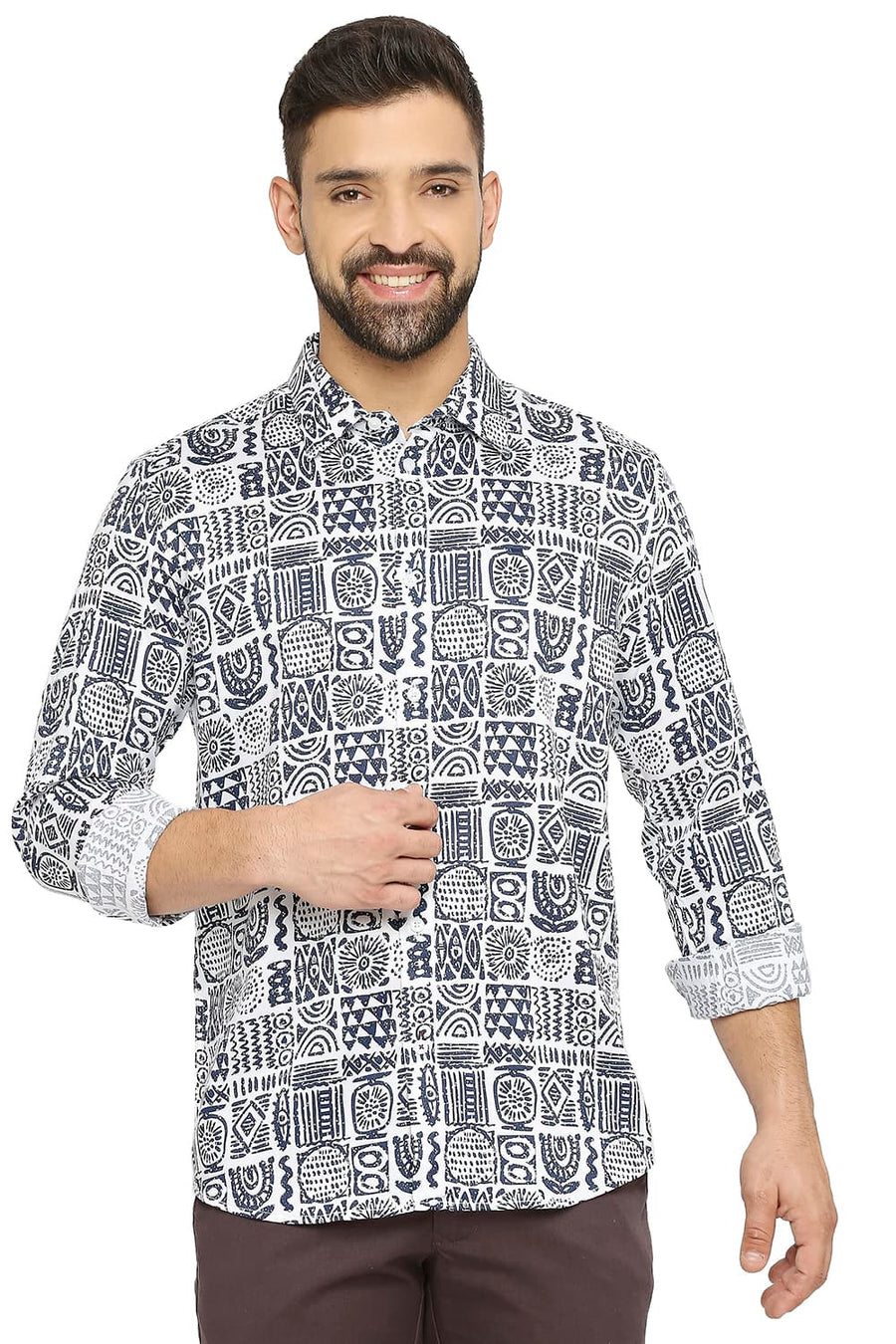 BASICS SLIM FIT CLOUD WHITE TENCEL PRINTED SHIRT