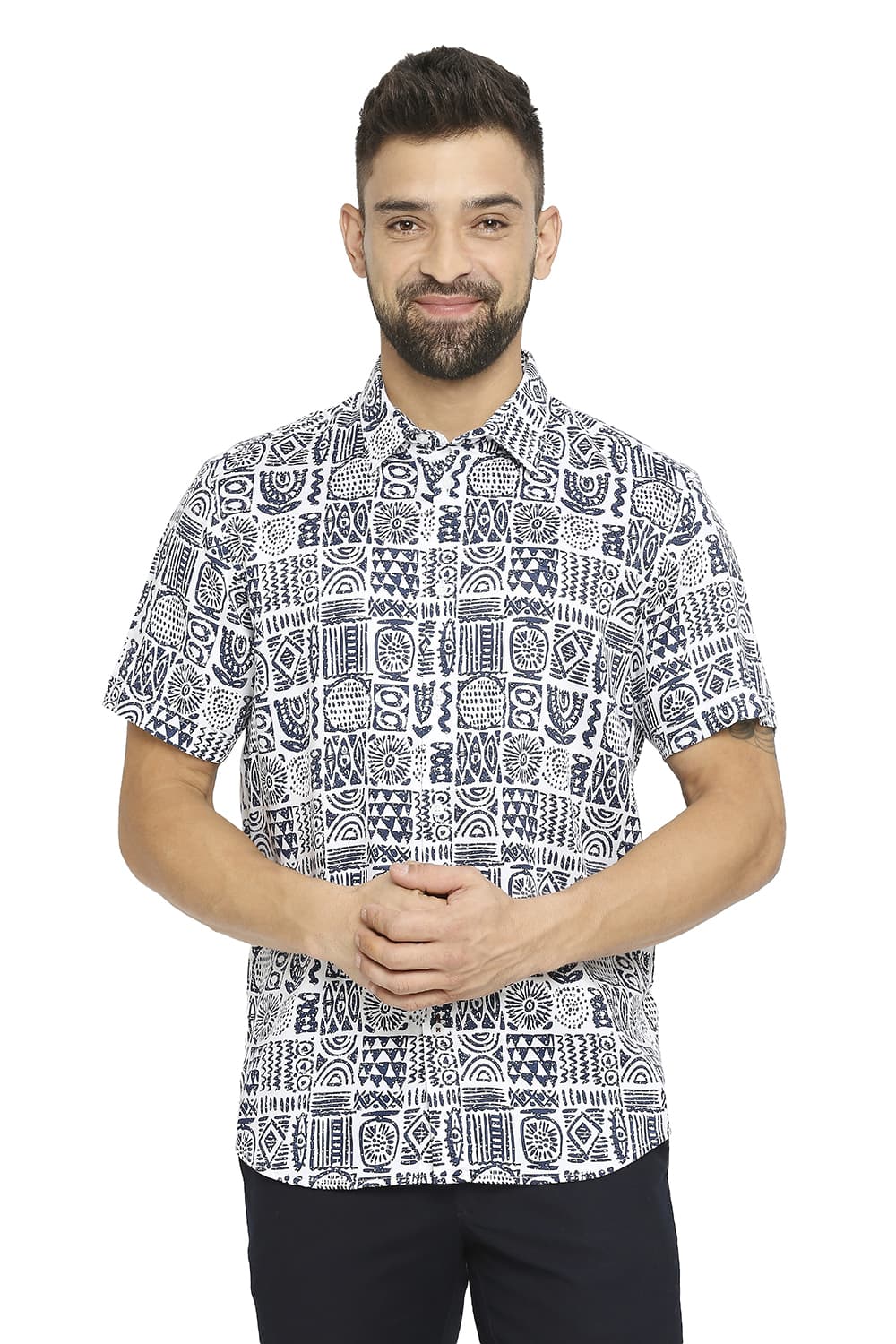 BASICS SLIM FIT TENCEL PRINTED SHIRT