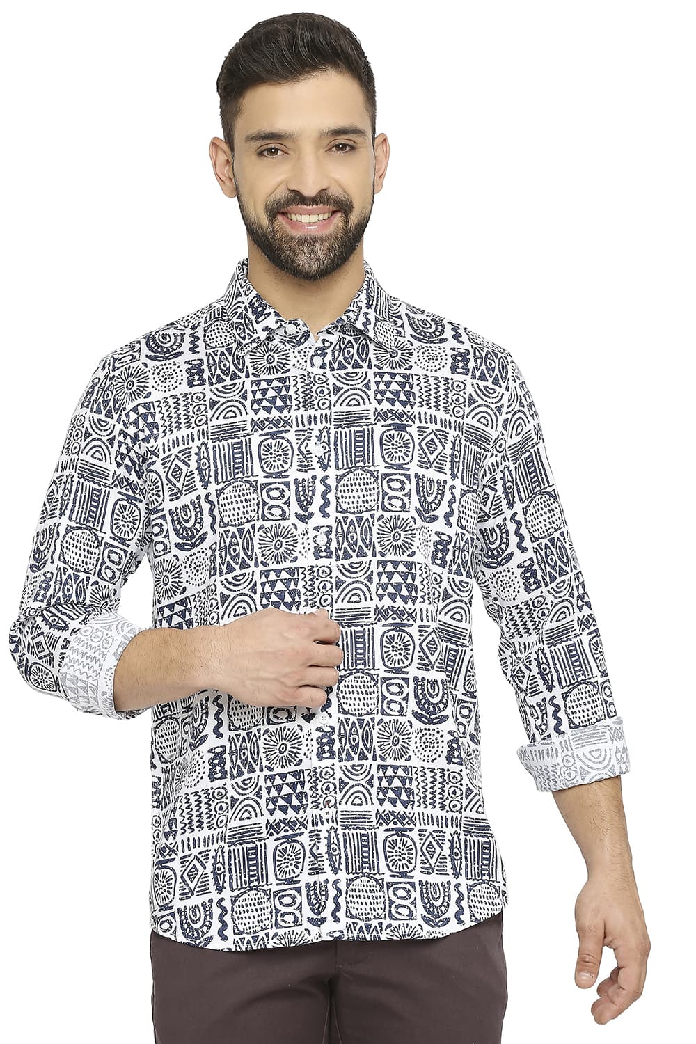 BASICS SLIM FIT TENCEL PRINTED SHIRT