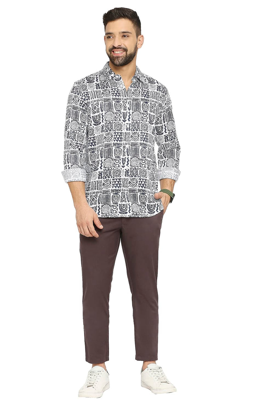 BASICS SLIM FIT CLOUD WHITE TENCEL PRINTED SHIRT