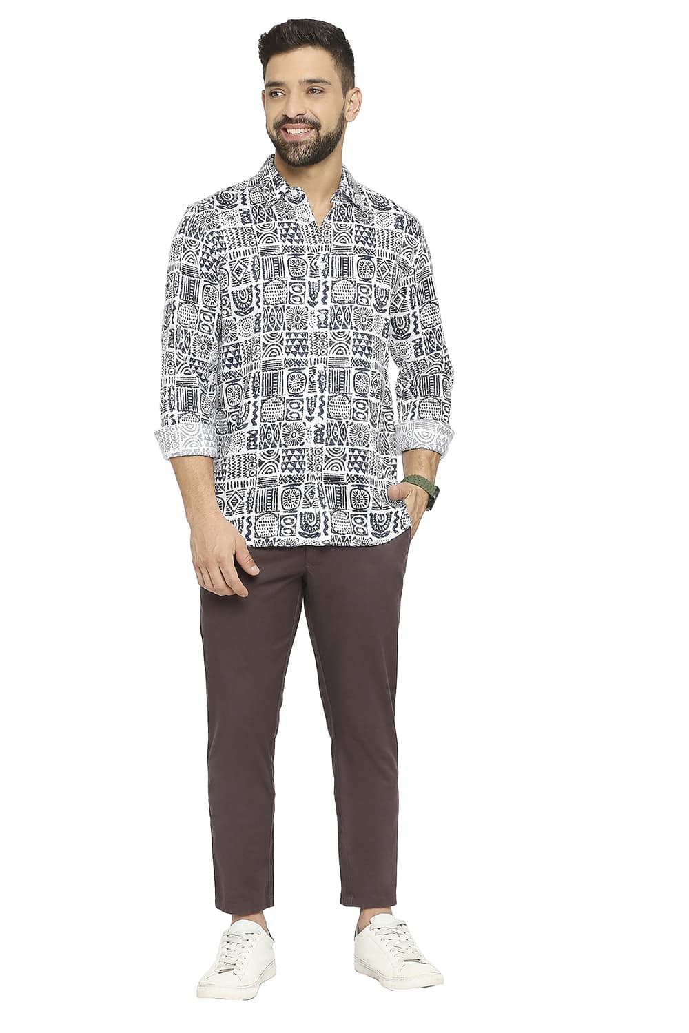 BASICS SLIM FIT TENCEL PRINTED SHIRT