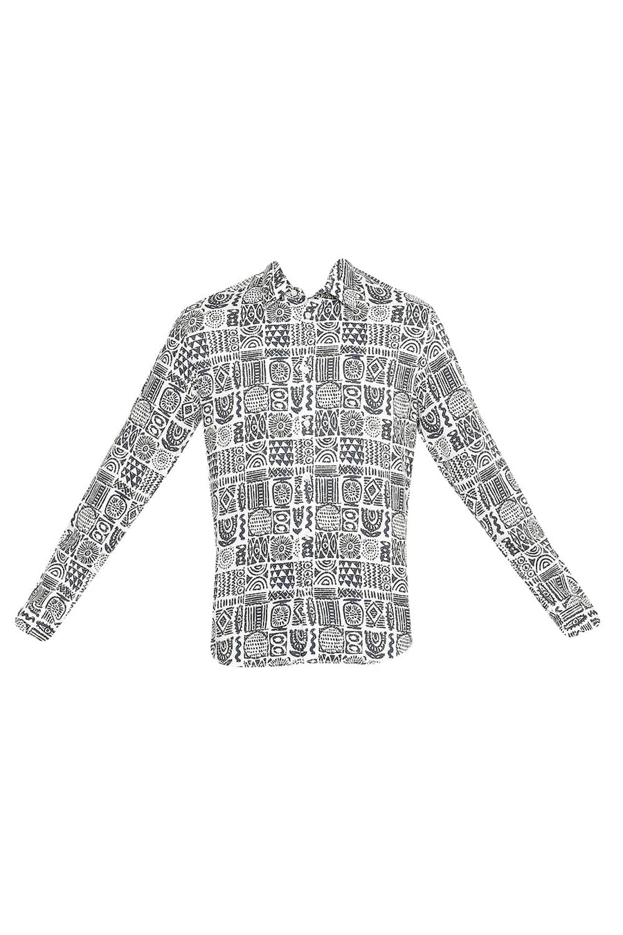 BASICS SLIM FIT CLOUD WHITE TENCEL PRINTED SHIRT