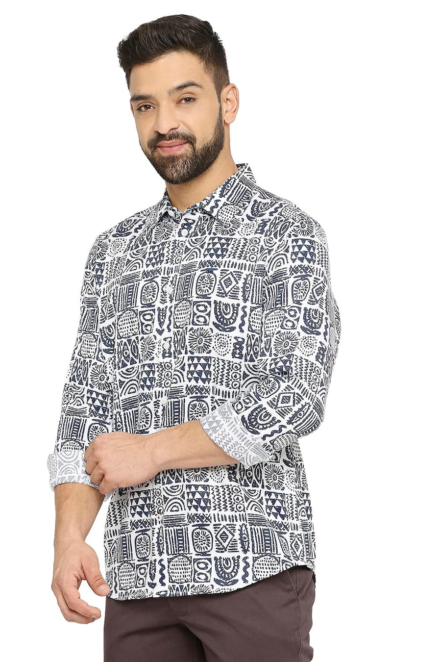 BASICS SLIM FIT CLOUD WHITE TENCEL PRINTED SHIRT