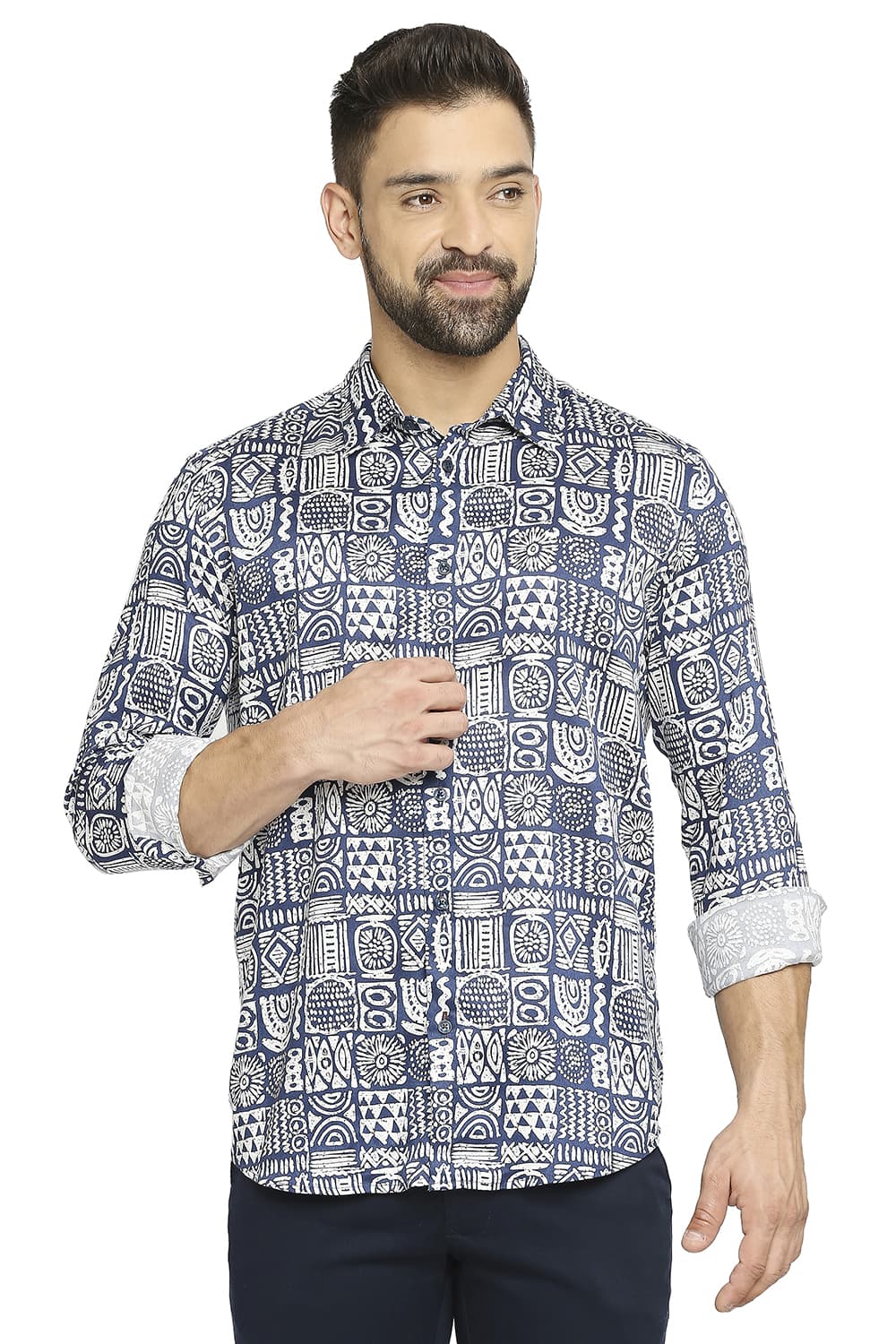 BASICS SLIM FIT TENCEL PRINTED SHIRT