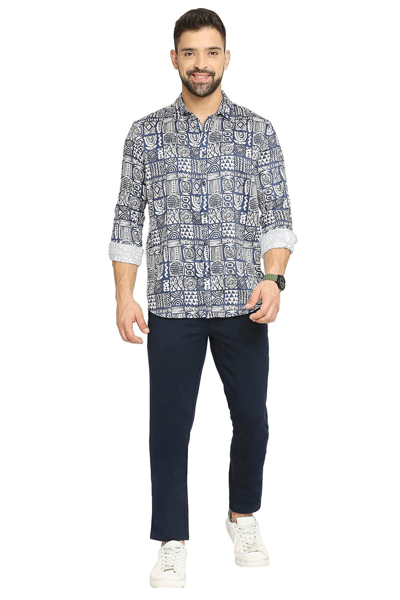 BASICS SLIM FIT TENCEL PRINTED SHIRT