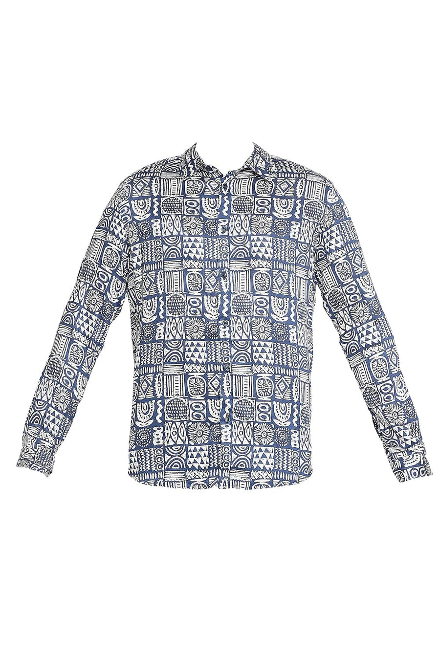 BASICS SLIM FIT VULCAN NAVY TENCEL PRINTED SHIRT