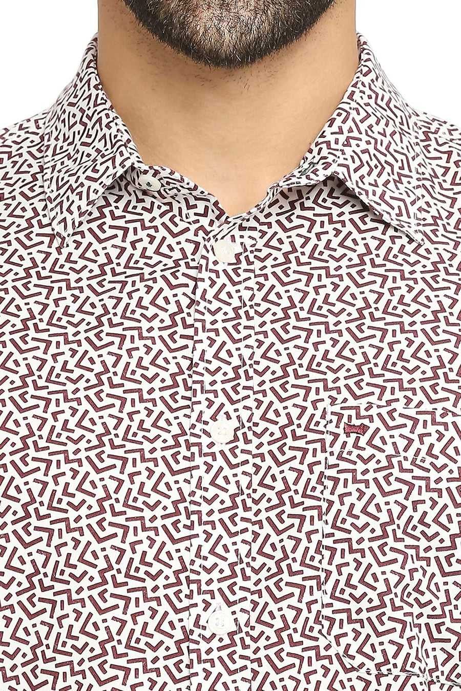 BASICS SLIM FIT VINEYARD WINE COTTON POPLIN PRINTED SHIRT