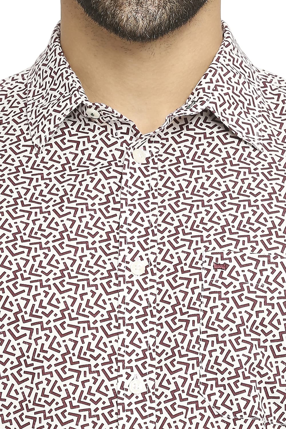 BASICS SLIM FIT COTTON POPLIN PRINTED SHIRT